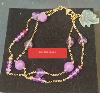 Bracciale con ametista,quarzo, acciaio