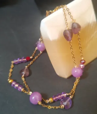 Bracciale con ametista,quarzo, acciaio