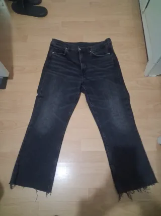 Pantalón Zara Negro Wide Leg Desgastado