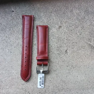 Cinturino vera pelle marrone/rosso