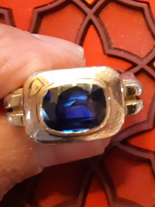 Anillo Plata 925 Gema Azul Vintage 11gr