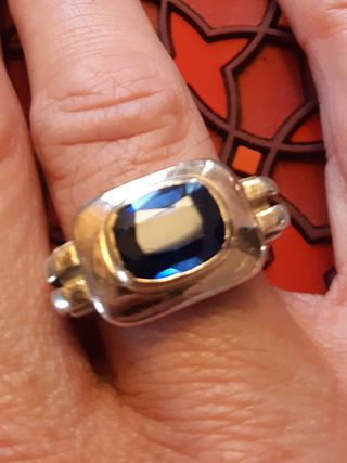Anillo Plata 925 Gema Azul Vintage 11gr