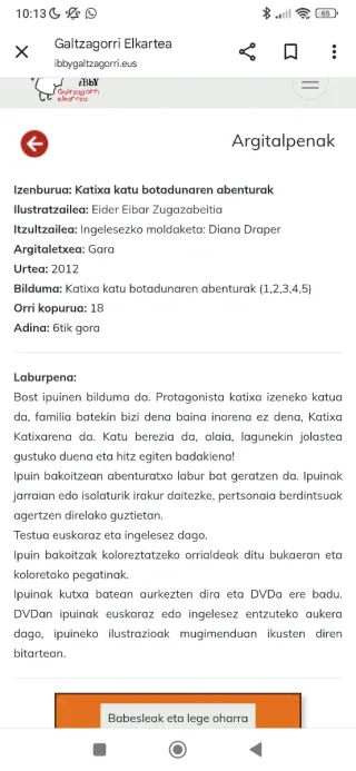 "Katixa katu botadunaren abenturak" libro Dvd