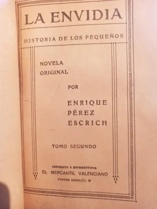 Libro antiguo: La Envidia -  Enrique Pérez Escrich