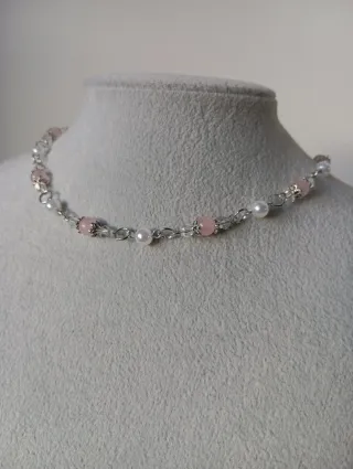 Girocollo con pietre in Quarzo Rosa naturale
