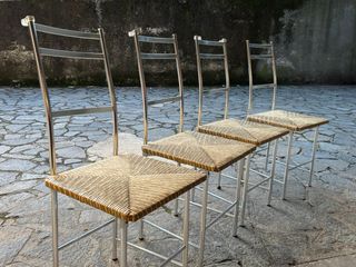 Set 4 sedie acciaio seduta paglia