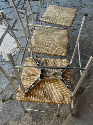 Set 4 sedie acciaio seduta paglia