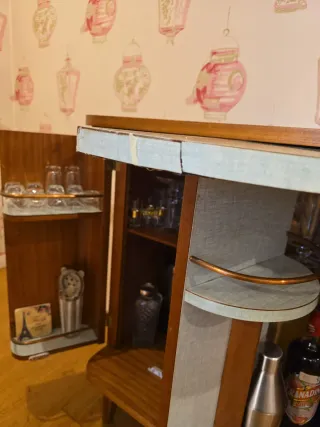 Mueble Bar Francés Roble Vintage Años 60