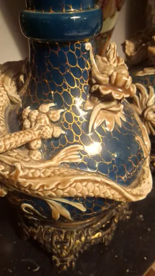 Pareja jarrones chinos dragones finales S.XIX