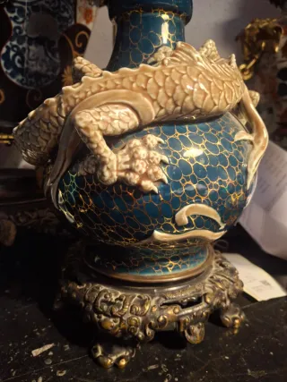 Pareja jarrones chinos dragones finales S.XIX