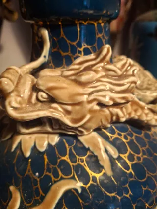 Pareja jarrones chinos dragones finales S.XIX