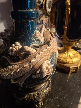 Pareja jarrones chinos dragones finales S.XIX