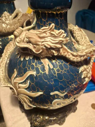 Pareja jarrones chinos dragones finales S.XIX