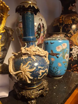 Pareja jarrones chinos dragones finales S.XIX