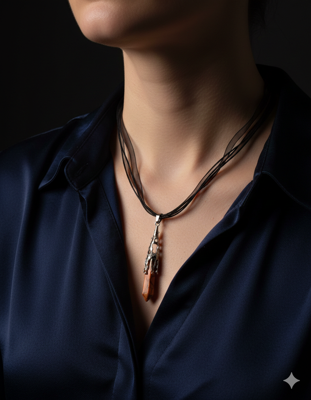 Collar con colgante de cristal rojo