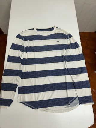 Camiseta Hollister Rayas Azul y Blanca