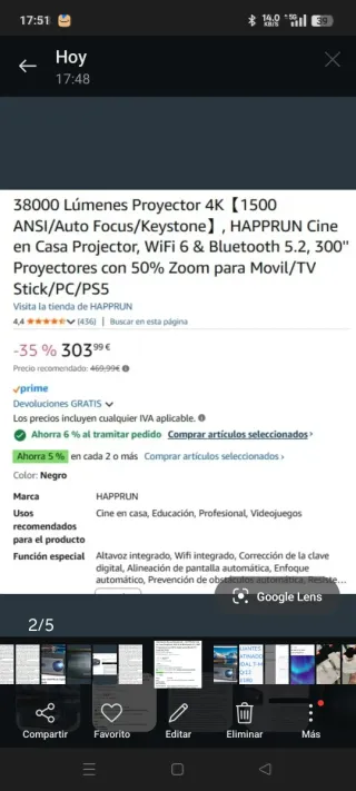 Proyector 4K HAPPRUN 1500 ANSI. 38000 lunenes