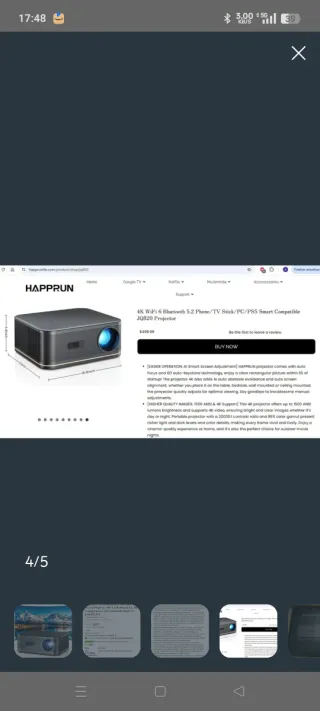 Proyector 4K HAPPRUN 1500 ANSI. 38000 lunenes