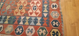 Alfombra turca vintage, hecha a mano de lana