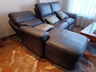 Sofá Chaise Longue Polipiel Marrón Oscuro