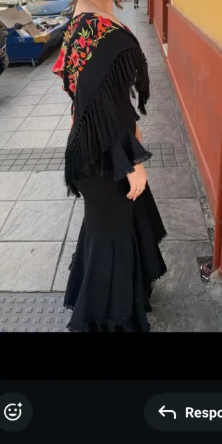 Vestido Flamenca Gitana Negro elastico.