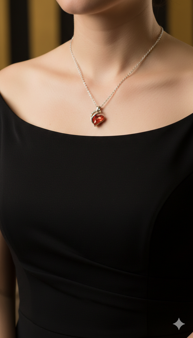 Collar Plata S925 Corazón Rojo