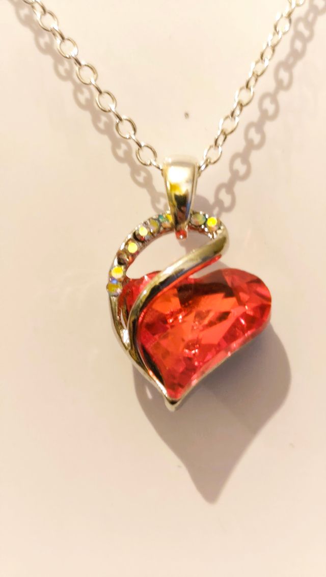 Collar Plata S925 Corazón Rojo