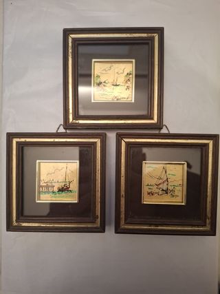 3 Quadretti Foglia Oro 22 kt Artigianali