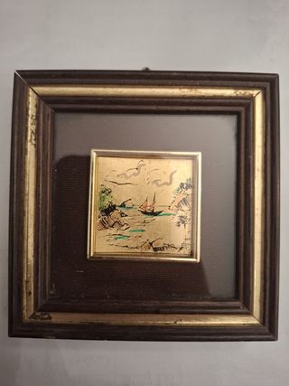 3 Quadretti Foglia Oro 22 kt Artigianali