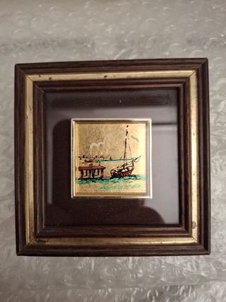 3 Quadretti Foglia Oro 22 kt Artigianali