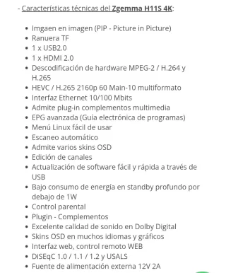 Decodificador Satélite Zgemma H11S 4K UHD