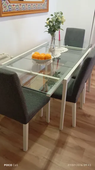 Mesa de comedor cristal y estructura acero