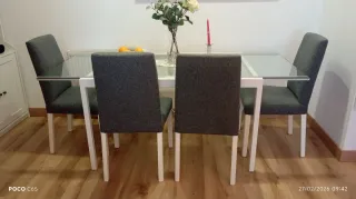 Mesa de comedor cristal y estructura acero