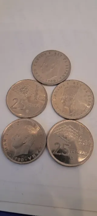 5 Monedas España 25 Pesetas 1980-1982