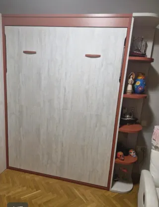 Cama Abatible Madera Blanca y Marrón