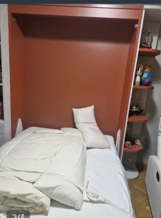 Cama Abatible Madera Blanca y Marrón