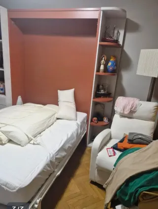 Cama Abatible Madera Blanca y Marrón