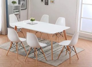 MESA COMEDOR 140CM + 6 SILLAS NÓRDICAS