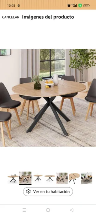 Mesa extensible redonda madera y metal