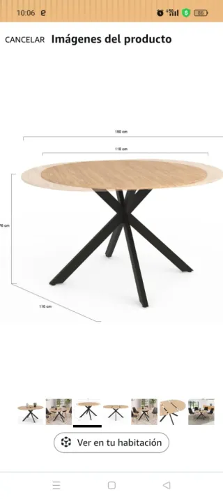 Mesa extensible redonda madera y metal