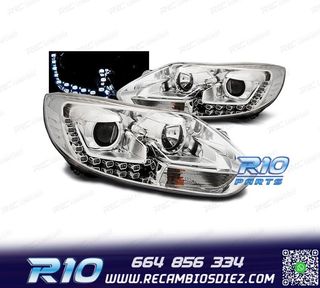 FAROS FORD FOCUS 11-14 LUZ DIURNA FONDO CROMO