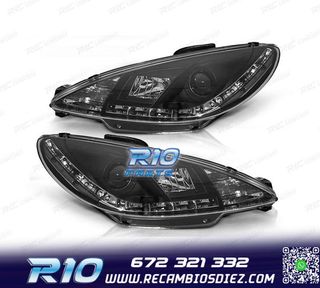 FAROS PEUGEOT 206 98-08 LUZ DIURNA REAL LED FONDO NEGRO