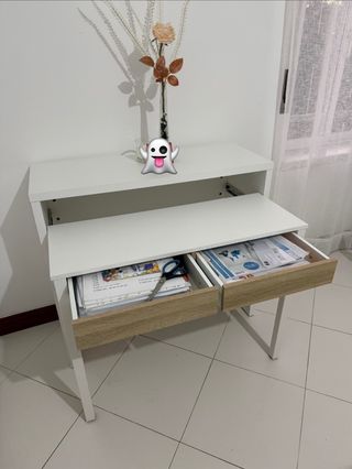 Secretária Jom branca e madeira - Almada