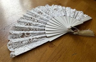 Abanico Novia Madera y Encaje Blanco