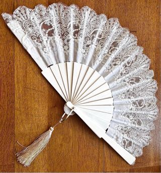 Abanico Novia Madera y Encaje Blanco