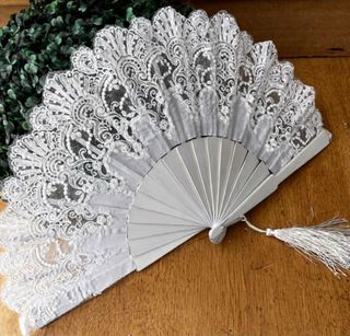 Abanico Novia Madera y Encaje Blanco
