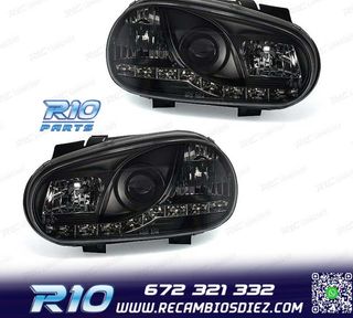 FAROS VOLKSWAGEN VW GOLF 4 LUZ DIURNA LED FONDO NEGRO