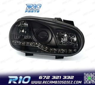 FAROS VOLKSWAGEN VW GOLF 4 LUZ DIURNA LED FONDO NEGRO