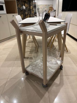 Carrito auxiliar Cancio madera y blanco