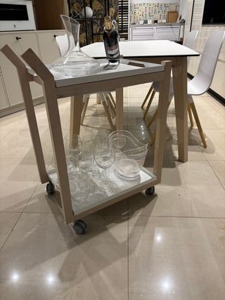 Carrito auxiliar Cancio madera y blanco